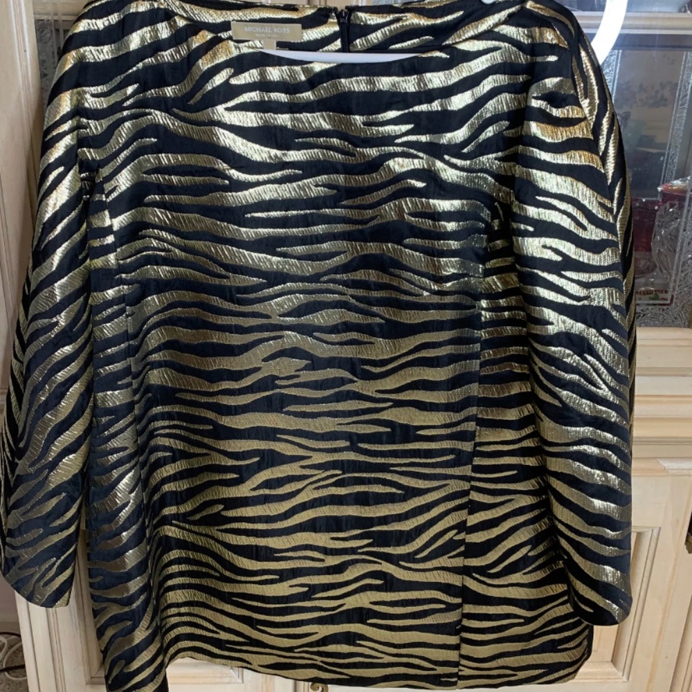 MICHAEL KORS  Black Gold Evening Top Party Zip